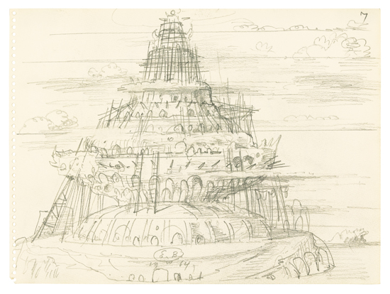 EUGENE BERMAN Collection of 19 pencil drawings of the Tower of Babel.